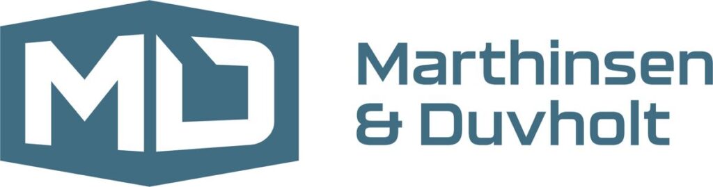 Logoen til entreprenør Marthinsen & Duvholt. Grafikk.