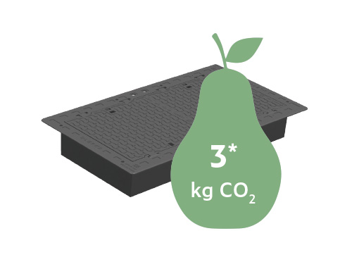 Grafikk for norskprodusert kortreist trekkekum med symbolet pære i grønn for bærekraftig og kun 3 kg co2 utslipp