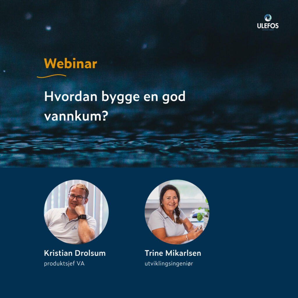 Banner for webinar om hvordan bygge en god vannkum med Kristian Drolsum og Trine Mikarlsen. Grafikk.