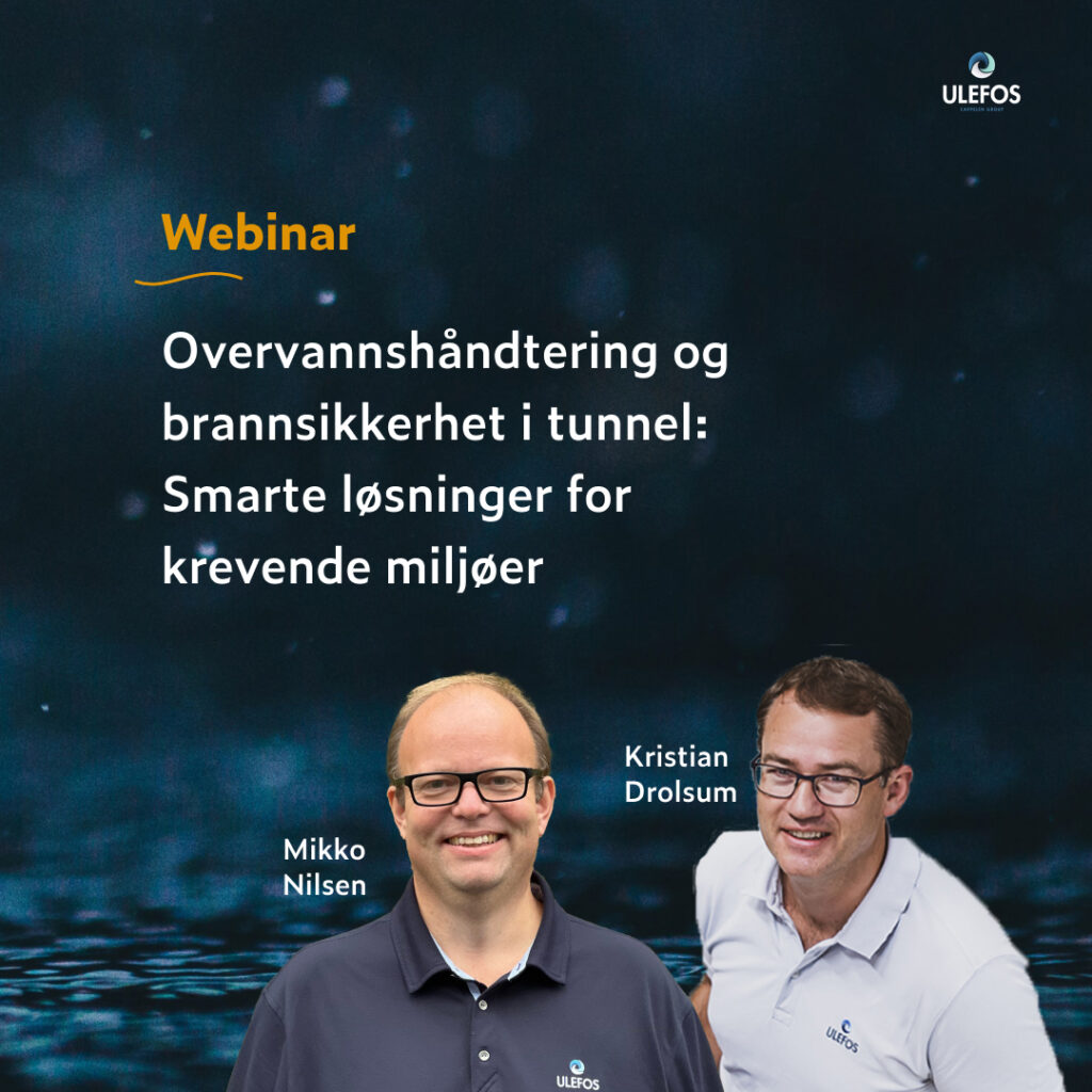 Banner for webinar om overvannshåndtering og brannsikkerhet i tunnel. Grafikk.