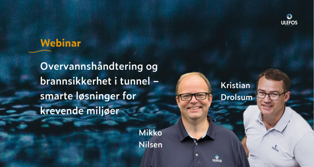 Banner for webinar om overvannshåndtering og brannsikkerhet i tunnel. Grafikk.